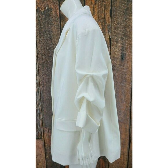 New Danielle Bernstein White Blazer Womens XL Cloud Ruched Sleeves Jacket - Picture 4 of 9